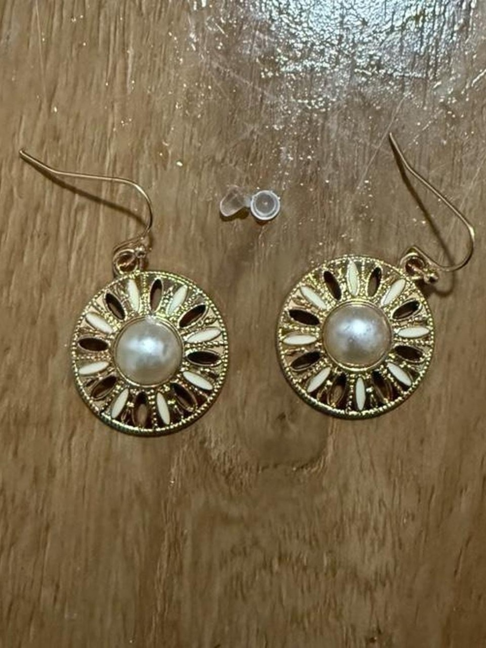 Gold-Tone Pearl Sunburst Drop Earrings - Unbranded
